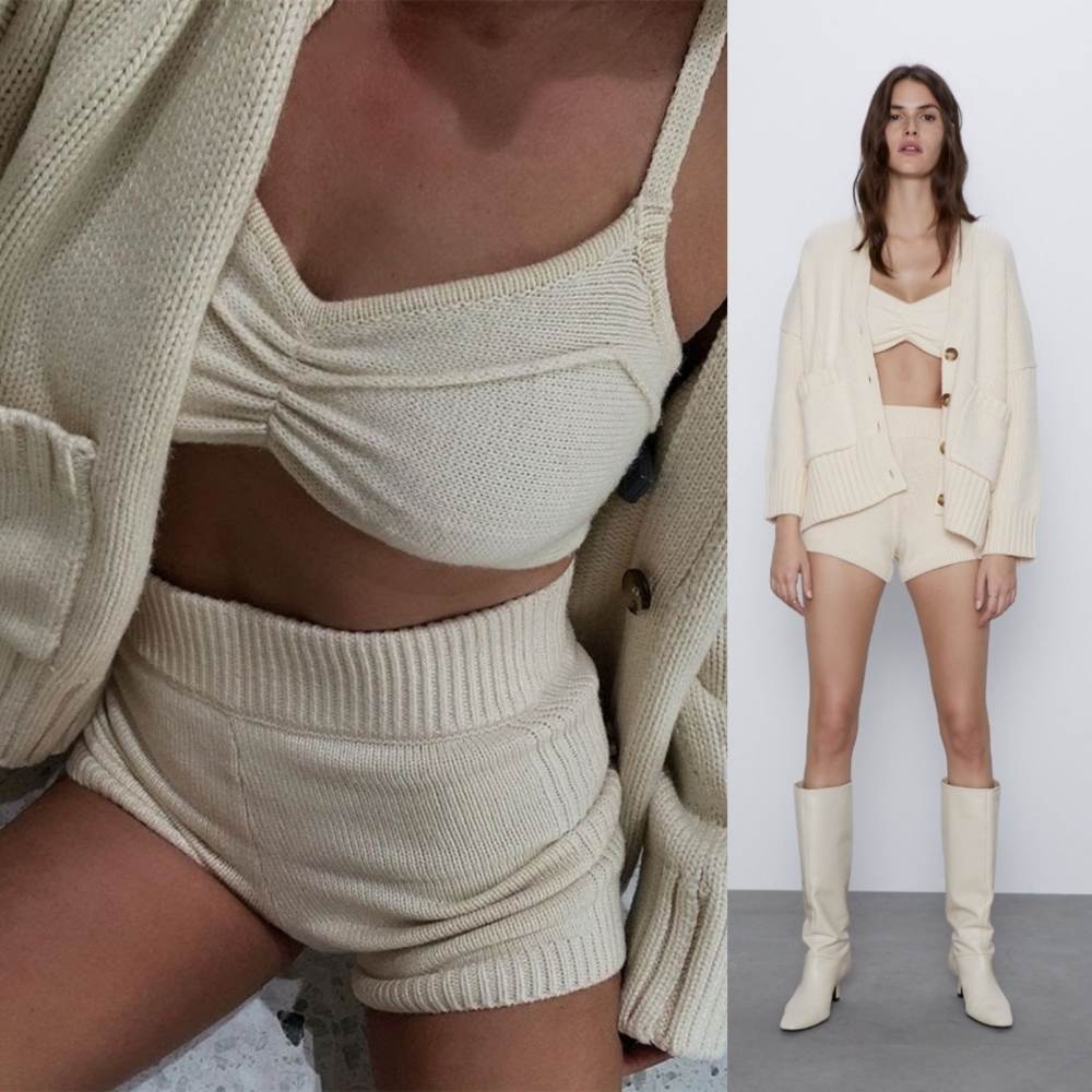 Zara ruched knit top size S ivory/cream color